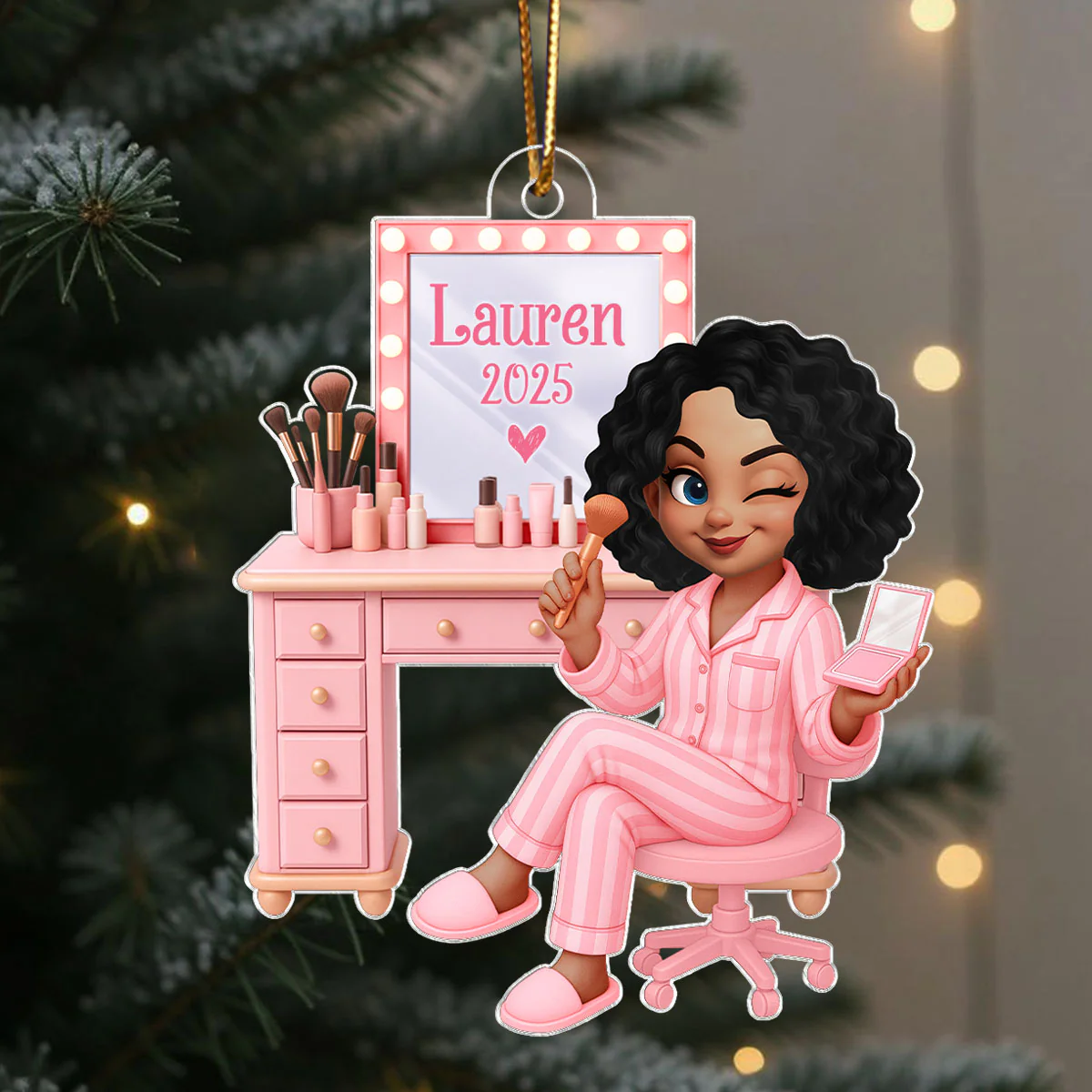 3D Effect Pink Girl Makeup - Personalized Acrylic Ornament - Christmas Gift for Daughters, Granddaughters, Teen Girls - Image 3