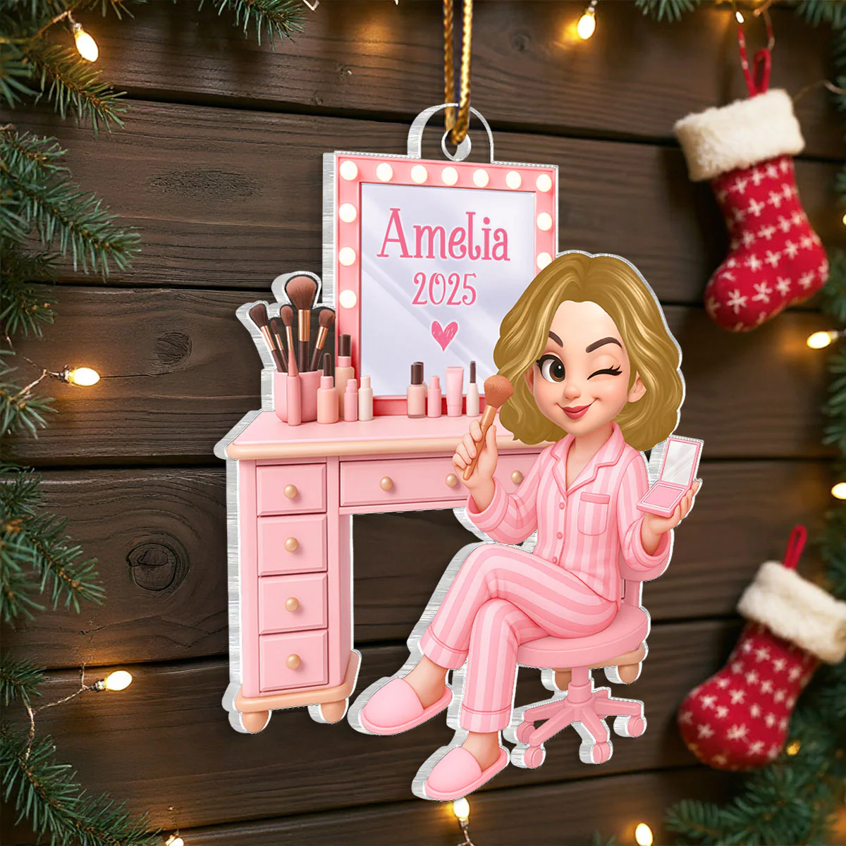 3D Effect Pink Girl Makeup - Personalized Acrylic Ornament - Christmas Gift for Daughters, Granddaughters, Teen Girls - Image 6
