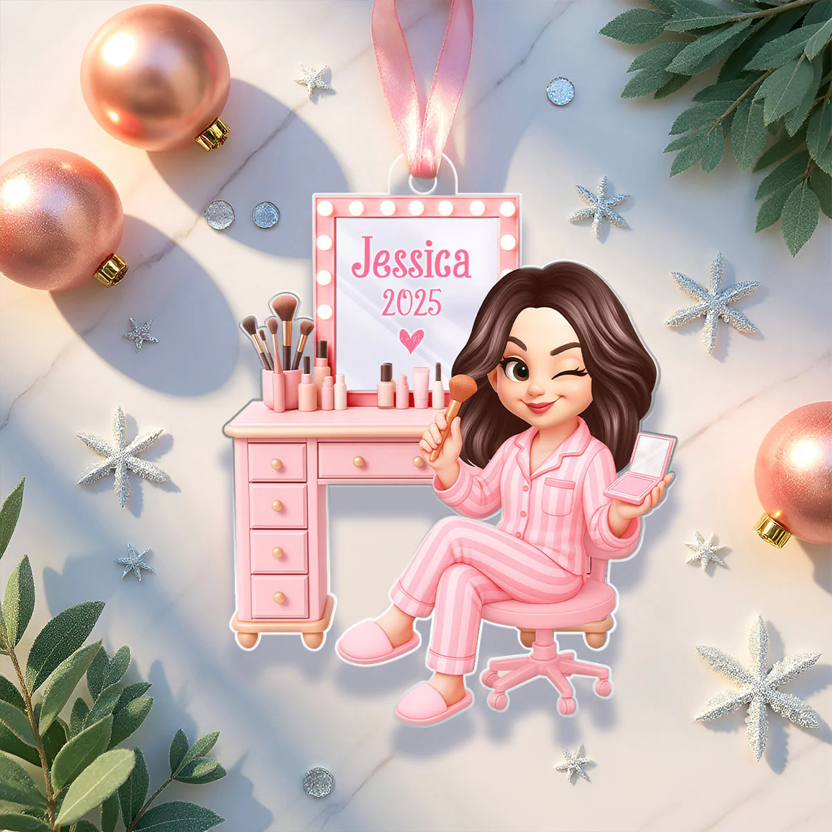 3D Effect Pink Girl Makeup - Personalized Acrylic Ornament - Christmas Gift for Daughters, Granddaughters, Teen Girls - Image 7