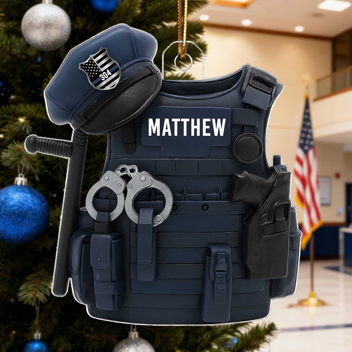 3D Effect Police Bulletproof Vest & Hat - Personalized Acrylic Ornament - Christmas Gift For Police - Image 7