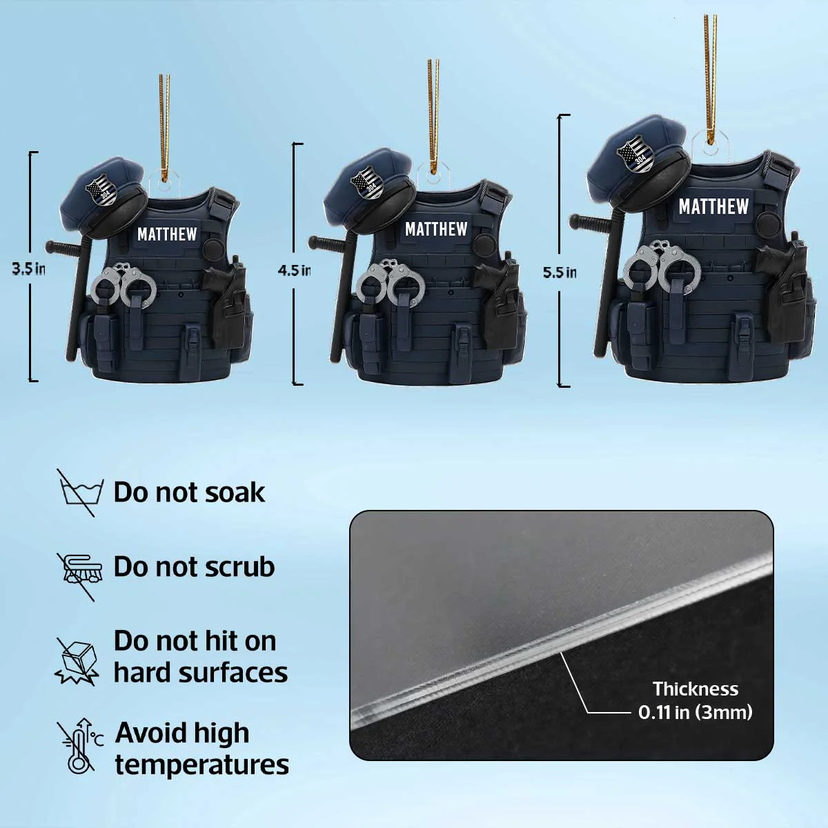 3D Effect Police Bulletproof Vest & Hat - Personalized Acrylic Ornament - Christmas Gift For Police - Image 8