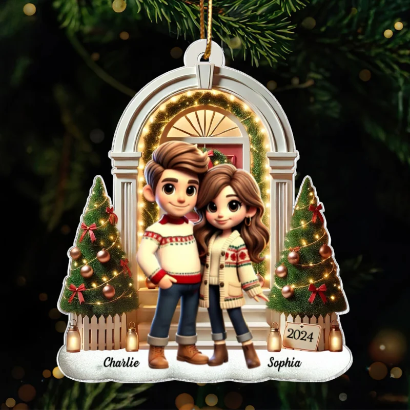 3D Effect Pretty Couple Standing On The Front Porch Personalized Acrylic Ornament, Unique Christmas Gift For Him For Her For The Couple - Image 11