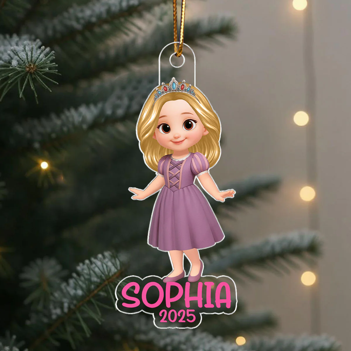 3D Effect Princess Personalized Acrylic Ornament, Christmas Gift for Kid Girls - Image 3