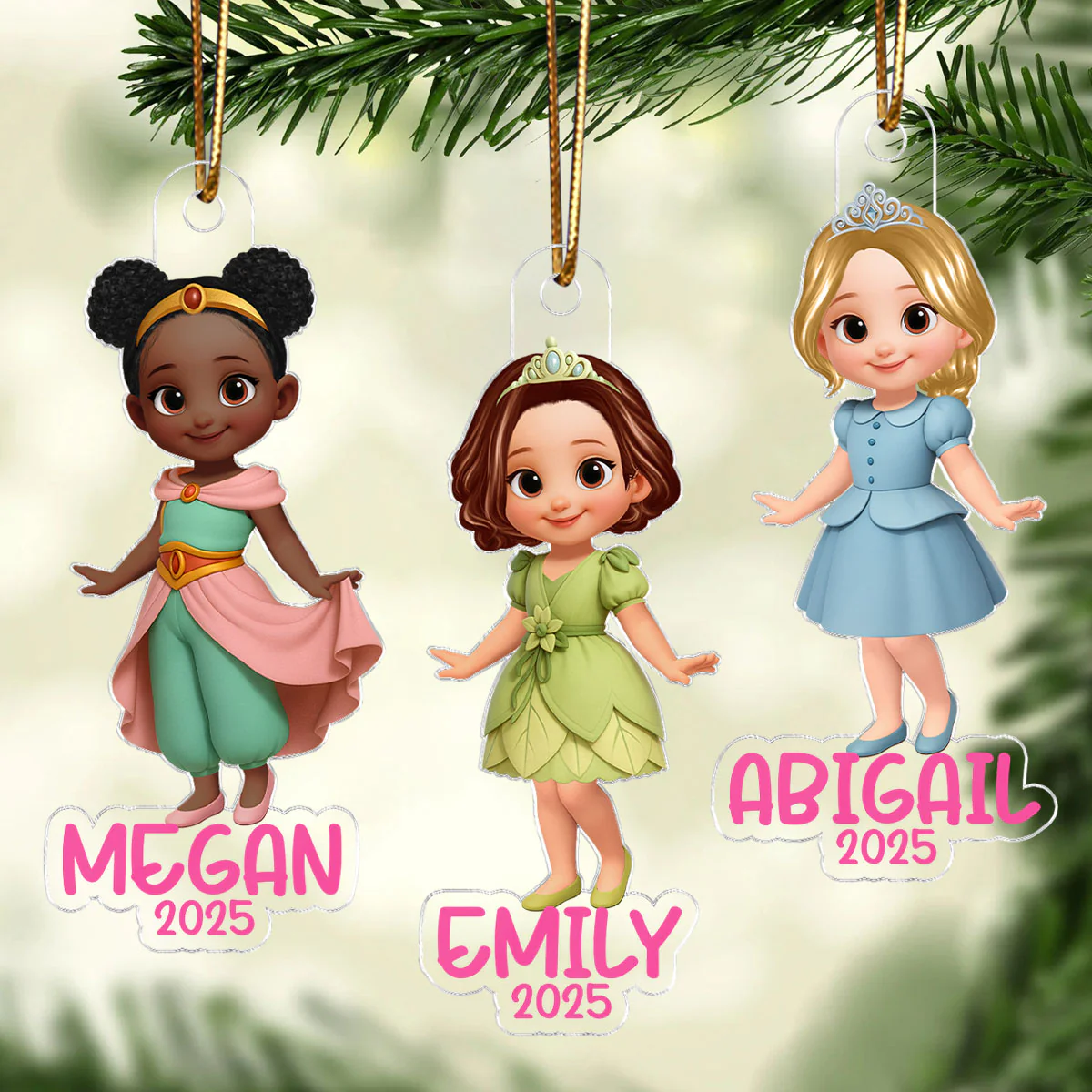 3D Effect Princess Personalized Acrylic Ornament, Christmas Gift for Kid Girls - Image 6