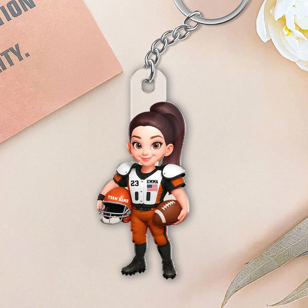 3D Effect Proud American Football Player - Personalized Acrylic Keychain - Gift For Football Players, Football Lovers - Image 2