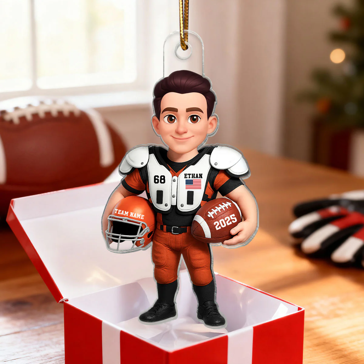 3D Effect Proud American Football Player - Personalized Acrylic Car Hanger - Gift For Football Lovers, Grandson, Son, Husband - Image 6