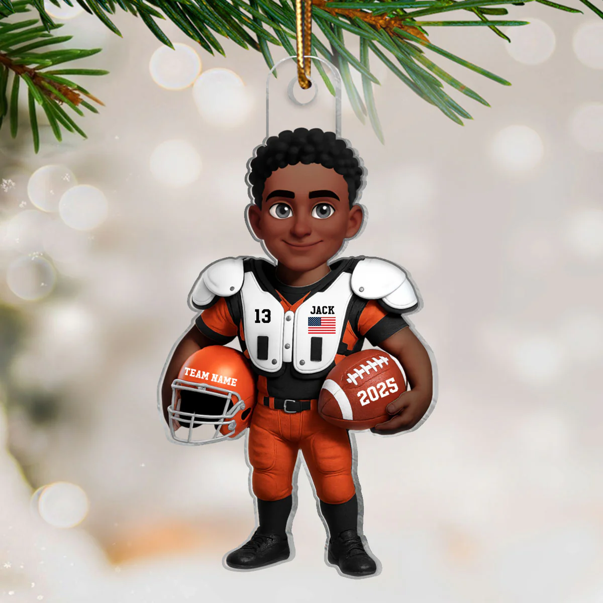 3D Effect Proud American Football Player - Personalized Acrylic Ornament - Gift For Football Lovers, Grandson, Son, Husband