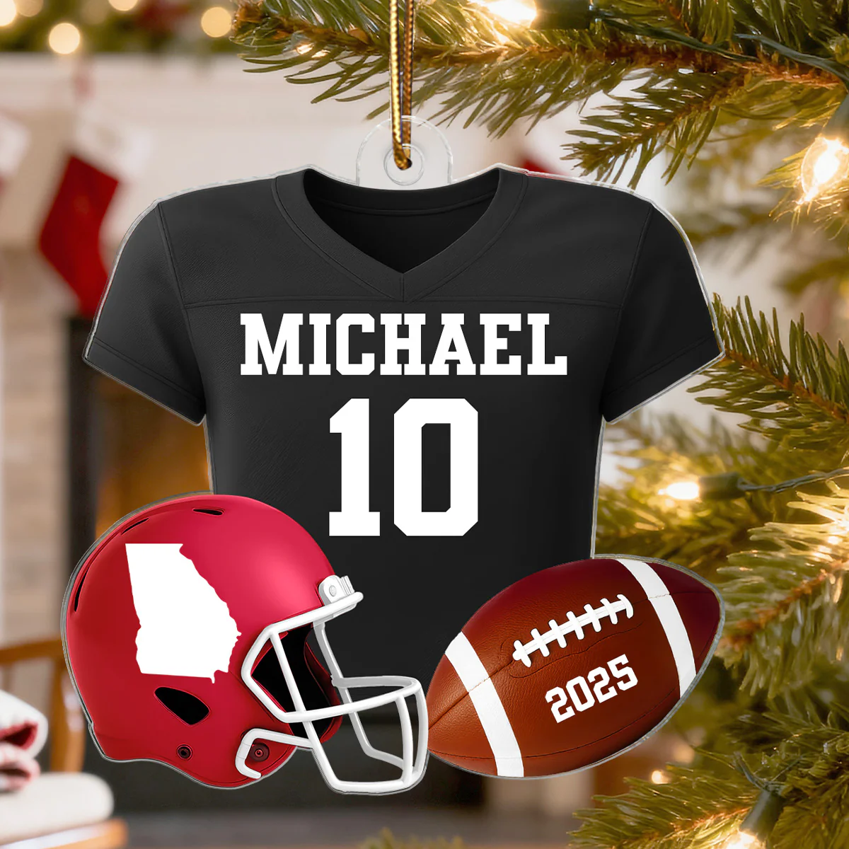 3D Effect Proud American Football Uniform With State Map - Personalized Acrylic Ornament - Gift For Football Lovers - Image 3