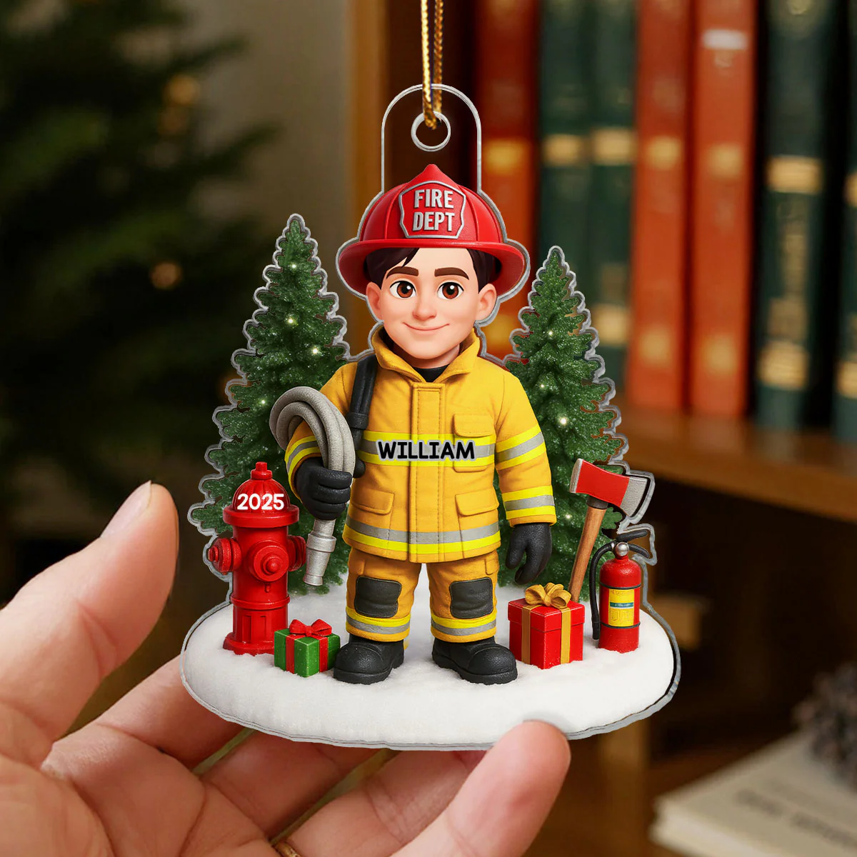 3D Effect Proud Firefighter With Signature Symbols Christmas - Personalized Acrylic Ornament - Image 6