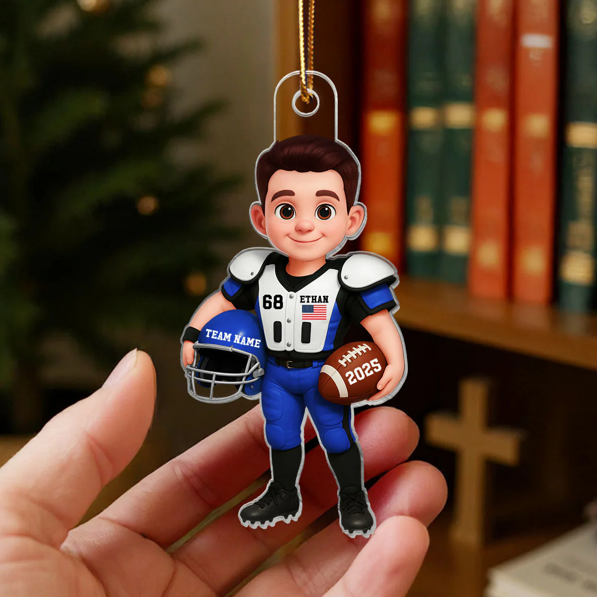 3D Effect Proud Youth American Football Player - Personalized Acrylic Ornament - Gift For Football Lovers - Image 3