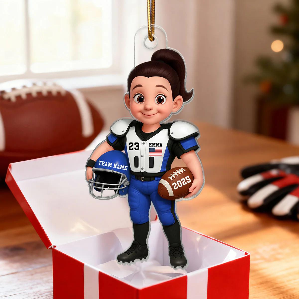 3D Effect Proud Youth American Football Player - Personalized Acrylic Ornament - Gift For Football Lovers - Image 4