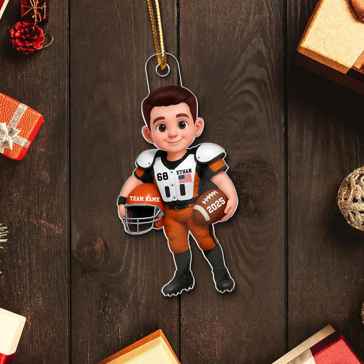 3D Effect Proud Youth American Football Player - Personalized Acrylic Ornament - Gift For Football Lovers - Image 5
