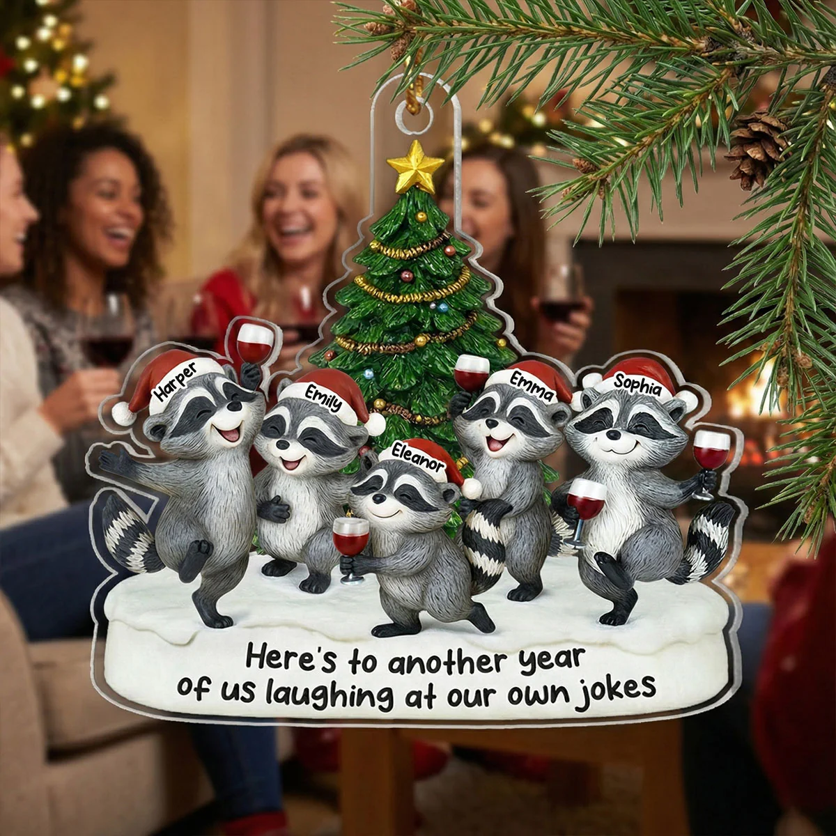 3D Effect Raccoon Best Friends Here's To Another Year Of Bonding - Personalized Acrylic Ornament - Funny Gift For Besties, Best Friends - Image 4
