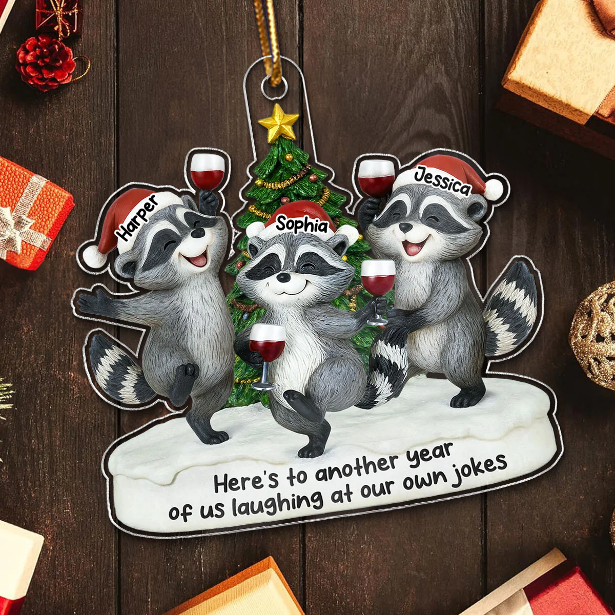 3D Effect Raccoon Best Friends Here's To Another Year Of Bonding - Personalized Acrylic Ornament - Funny Gift For Besties, Best Friends - Image 5