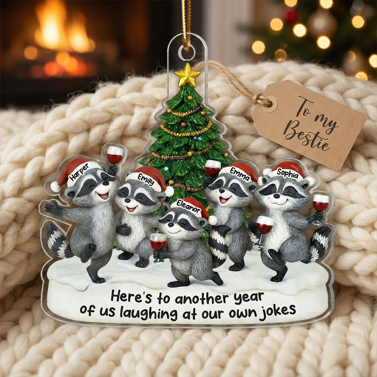 3D Effect Raccoon Best Friends Here's To Another Year Of Bonding - Personalized Acrylic Ornament - Funny Gift For Besties, Best Friends - Image 6