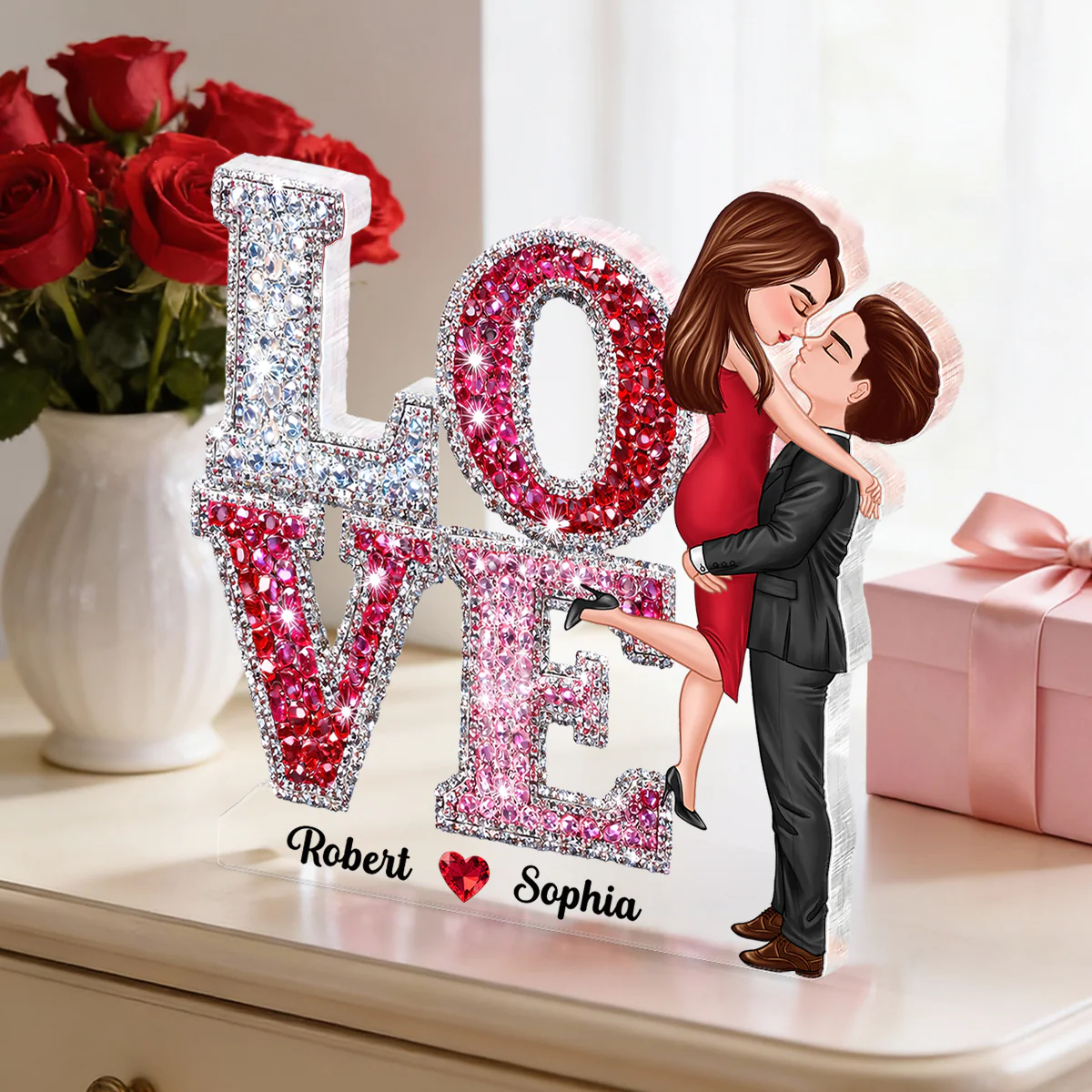 3D Effect Rhinestones Couple Love - Personalized Acrylic Block Plaque - Heartfelt Gift for Her, for Him - Image 6