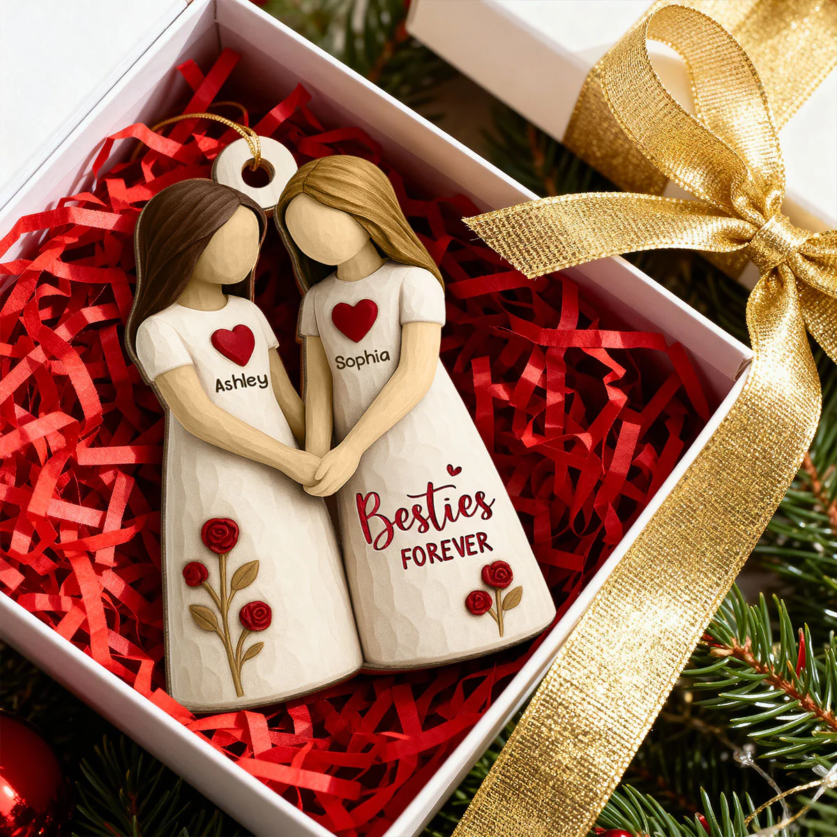3D Effect Roses Besties Forever Together - Personalized Wooden Ornament - Christmas Gift For Best Friends - Image 3