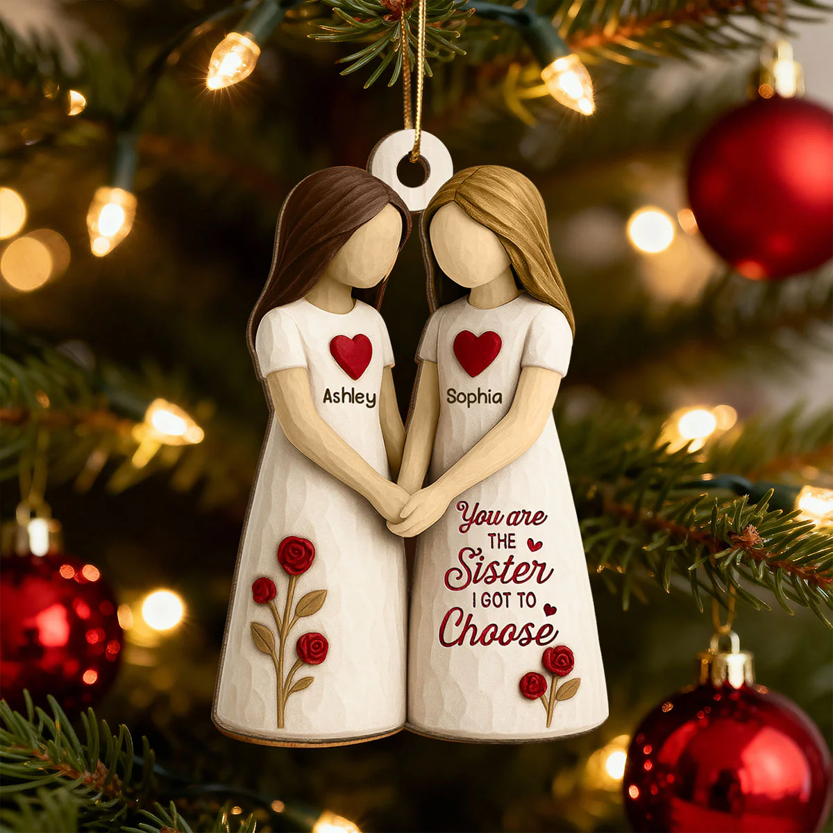3D Effect Roses Besties Forever Together - Personalized Wooden Ornament - Christmas Gift For Best Friends - Image 4