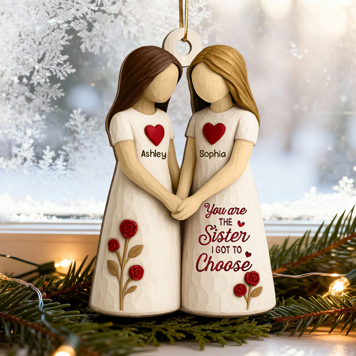 3D Effect Roses Besties Forever Together - Personalized Wooden Ornament - Christmas Gift For Best Friends - Image 5