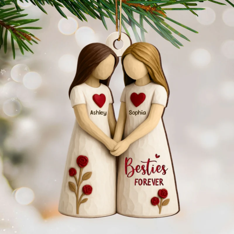 3D Effect Roses Besties Forever Together - Personalized Wooden Ornament - Christmas Gift For Best Friends - Image 8
