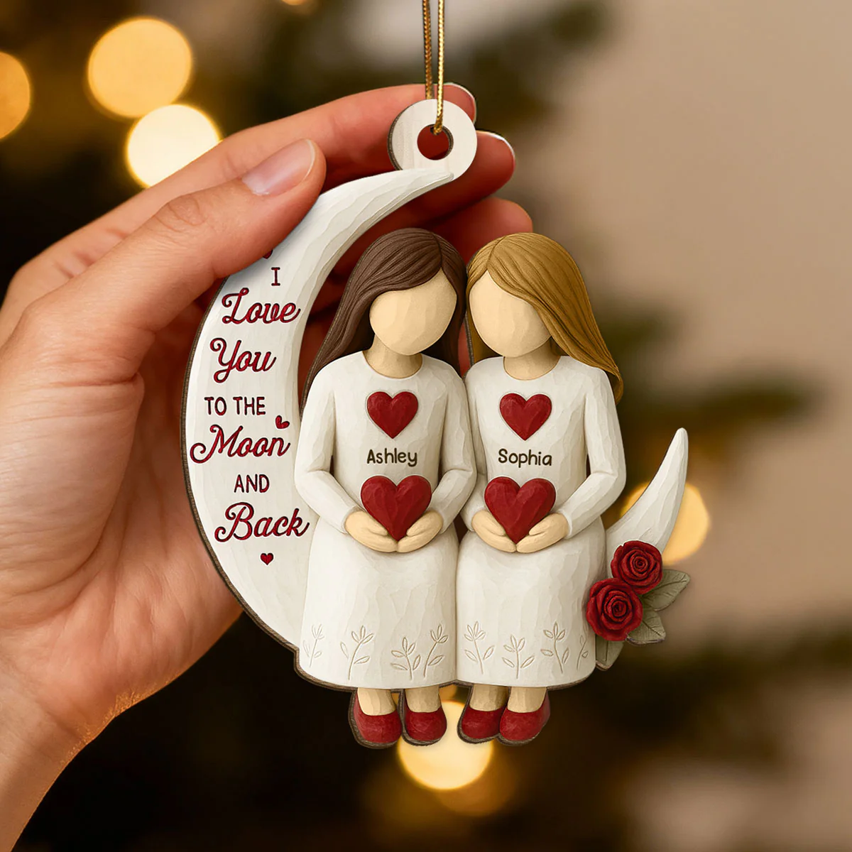 3D Effect Roses Besties On Moon - Personalized Wooden Ornament - Christmas Gift For Best Friends - Image 10