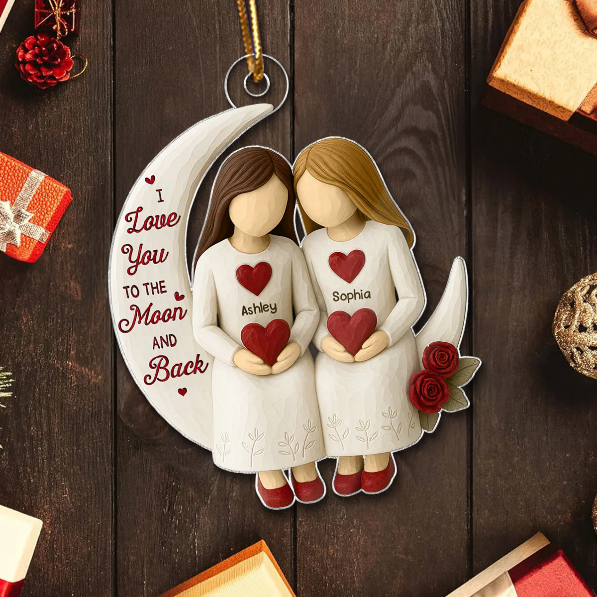 3D Effect Roses Besties On Moon - Personalized Ornament - Christmas Gift For Best Friends - Image 10