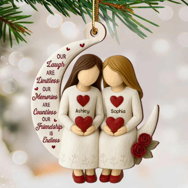3D Effect Roses Besties On Moon - Personalized Ornament - Christmas Gift For Best Friends - Image 14