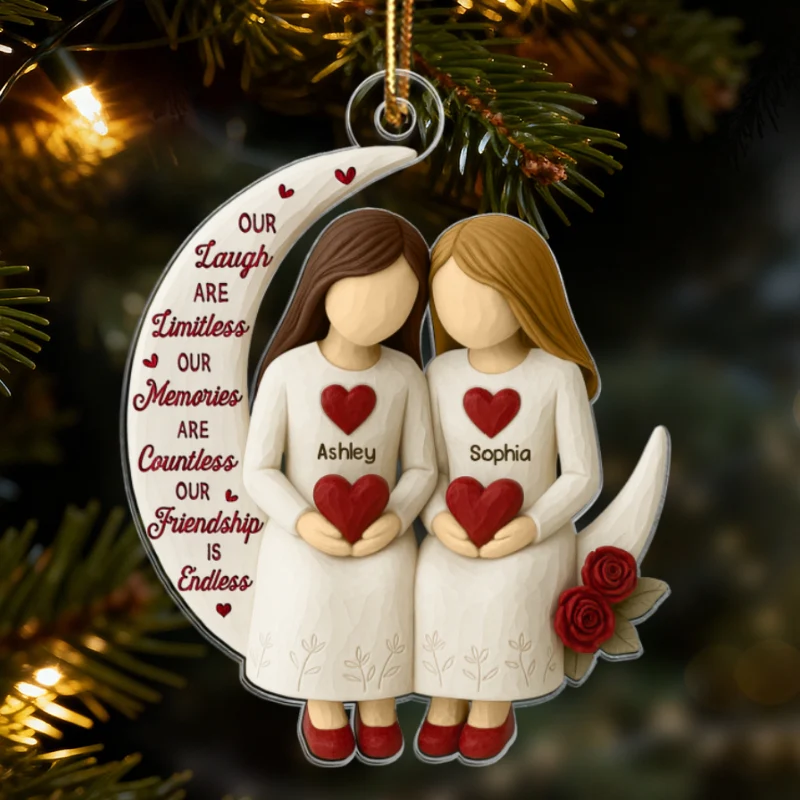 3D Effect Roses Besties On Moon - Personalized Ornament - Christmas Gift For Best Friends - Image 15