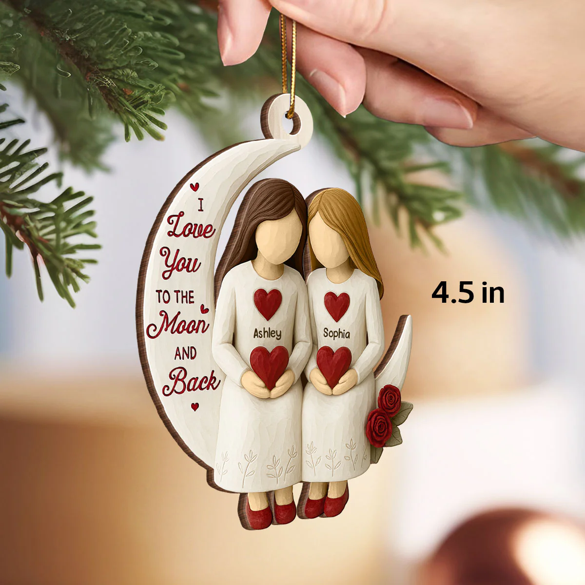 3D Effect Roses Besties On Moon - Personalized Ornament - Christmas Gift For Best Friends - Image 3