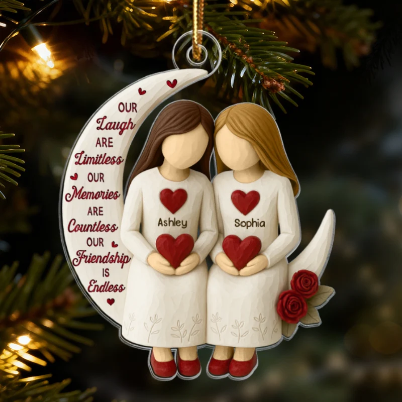 3D Effect Roses Besties On Moon - Personalized Wooden Ornament - Christmas Gift For Best Friends - Image 13