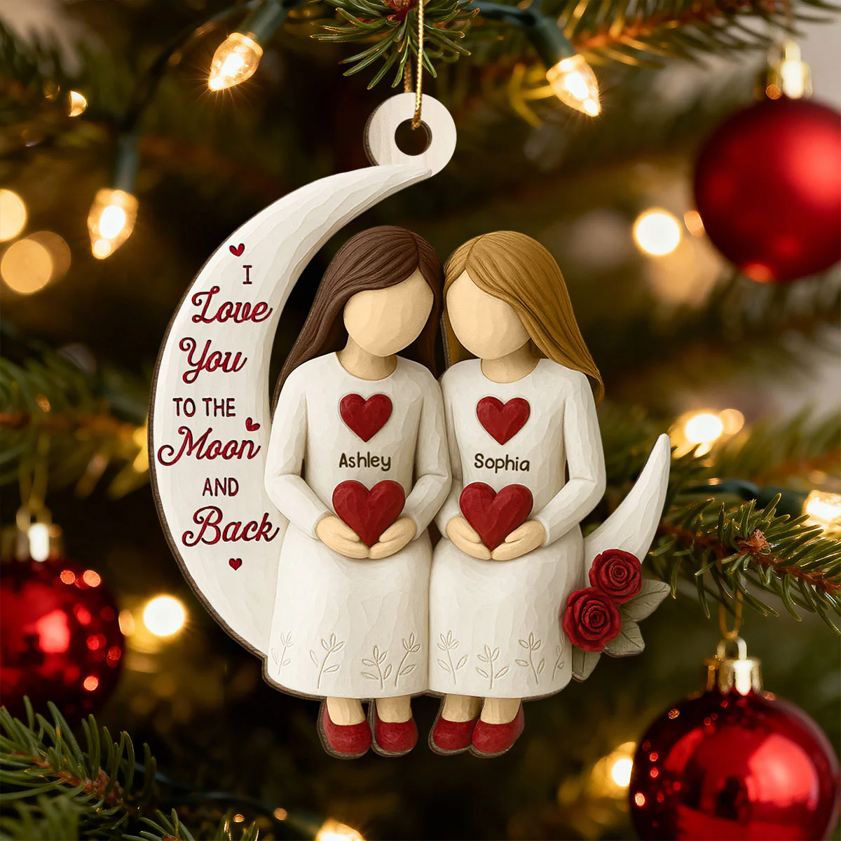 3D Effect Roses Besties On Moon - Personalized Wooden Ornament - Christmas Gift For Best Friends - Image 9
