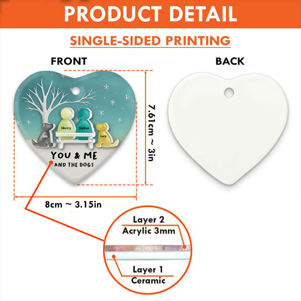 3D Effect Sea Glass Couple & the Dogs - Personalized Ceramic Ornament with Acrylic - Christmas Gift for him, Gift for her - Image 8