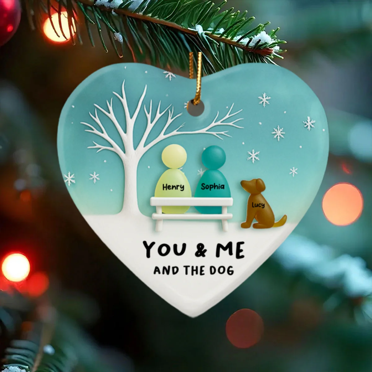 3D Effect Sea Glass Couple & the Dogs - Personalized Ceramic Ornament with Acrylic - Christmas Gift for him, Gift for her - Image 9