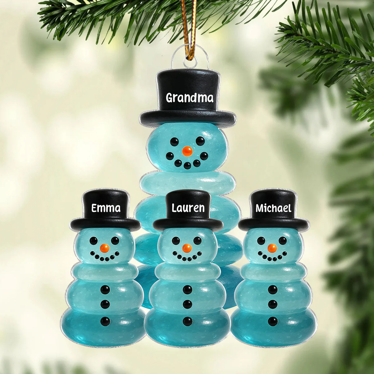 3D Effect Sea Glass Grandma Grandkids Snowman - Personalized Acrylic Ornament - Christmas Gift for Grandma - Image 3