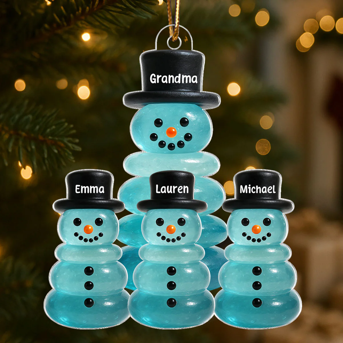 3D Effect Sea Glass Grandma Grandkids Snowman - Personalized Acrylic Ornament - Christmas Gift for Grandma - Image 5