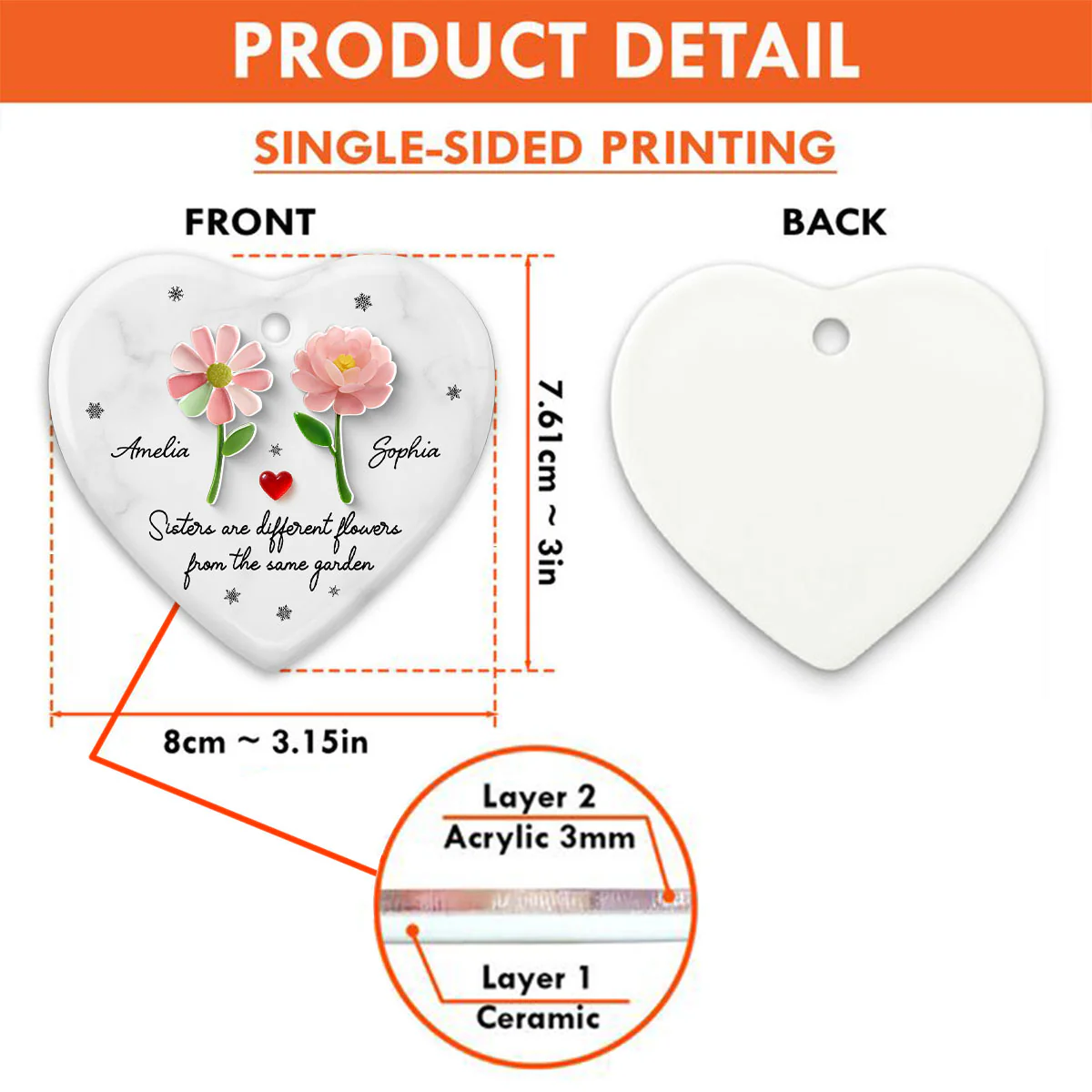3D Effect Sea Glass Sisters Are Different Flowers from the Same Garden - Personalized Ceramic Ornament with Acrylic - Image 10