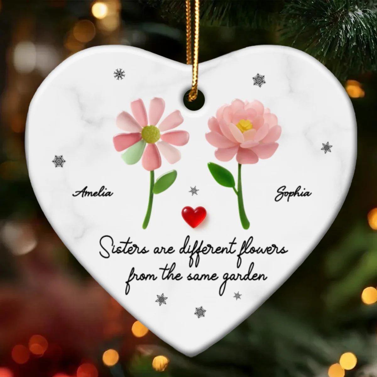 3D Effect Sea Glass Sisters Are Different Flowers from the Same Garden - Personalized Ceramic Ornament with Acrylic - Image 11