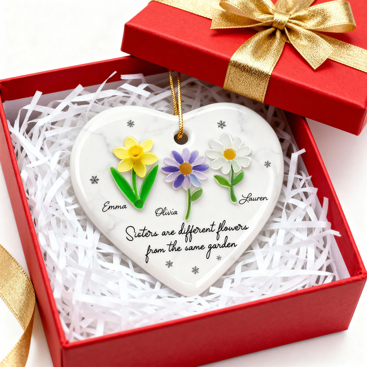 3D Effect Sea Glass Sisters Are Different Flowers from the Same Garden - Personalized Ceramic Ornament with Acrylic - Image 5