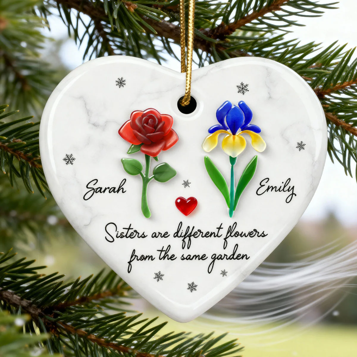 3D Effect Sea Glass Sisters Are Different Flowers from the Same Garden - Personalized Ceramic Ornament with Acrylic - Image 6