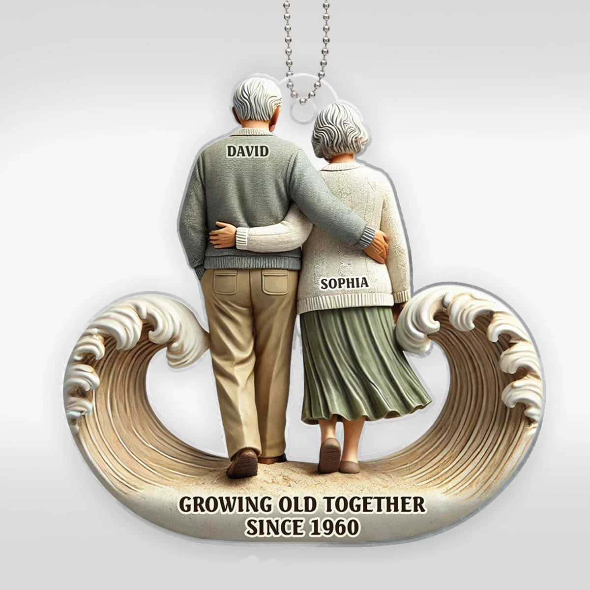 3D Effect Sea Waves Old Couple Walking Together Personalized Car Hanger Ornament, Heartfelt Gift For Couple, For Him, For Her, Husband, Wife - Image 2