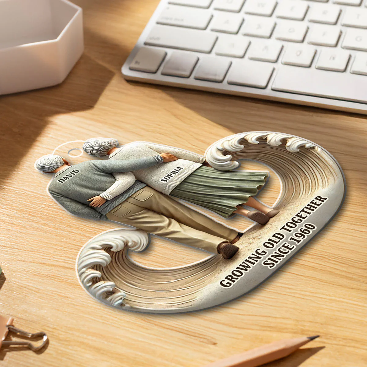 3D Effect Sea Waves Old Couple Walking Together Personalized Car Hanger Ornament, Heartfelt Gift For Couple, For Him, For Her, Husband, Wife - Image 5