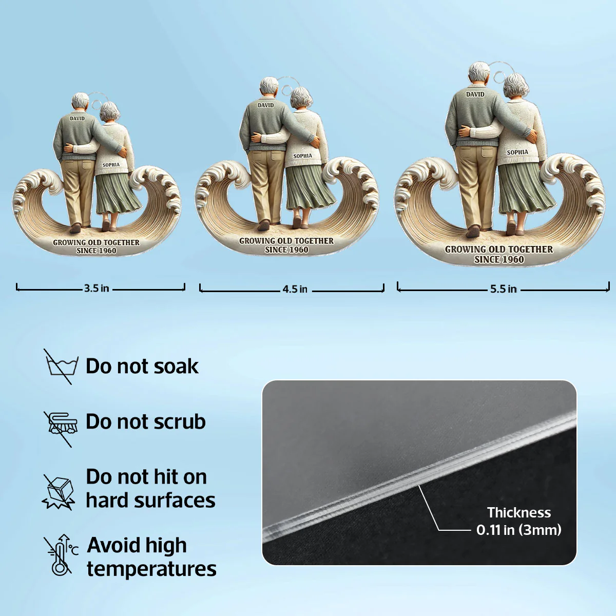 3D Effect Sea Waves Old Couple Walking Together Personalized Car Hanger Ornament, Heartfelt Gift For Couple, For Him, For Her, Husband, Wife - Image 6