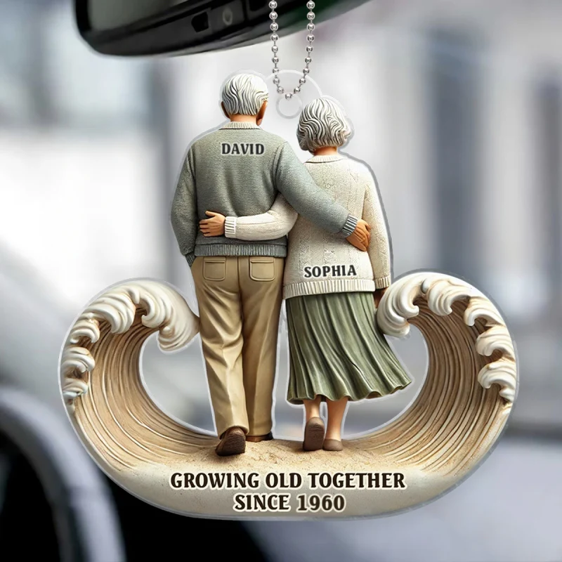3D Effect Sea Waves Old Couple Walking Together Personalized Car Hanger Ornament, Heartfelt Gift For Couple, For Him, For Her, Husband, Wife - Image 7