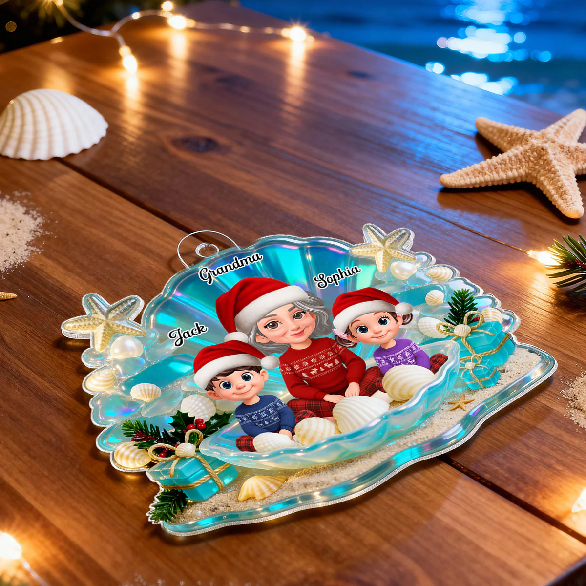 3D Effect Seashell Grandma Grandkids Christmas Together - Personalized Acrylic Ornament - Image 11
