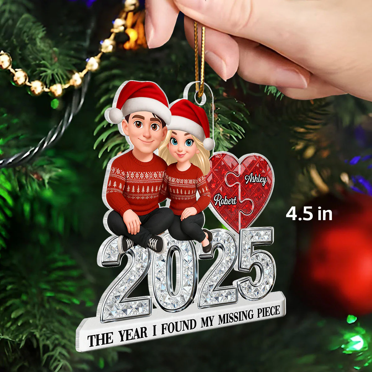 3D Effect Shining Effect Beautiful Couple The Year I Found My Missing Piece - Personalized Acrylic Ornament - Image 3