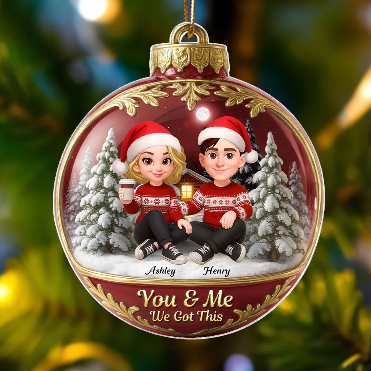 3D Effect Snow Globe Couple - Personalized Acrylic Ornament - Christmas Gift for him, Gift for her - Image 3