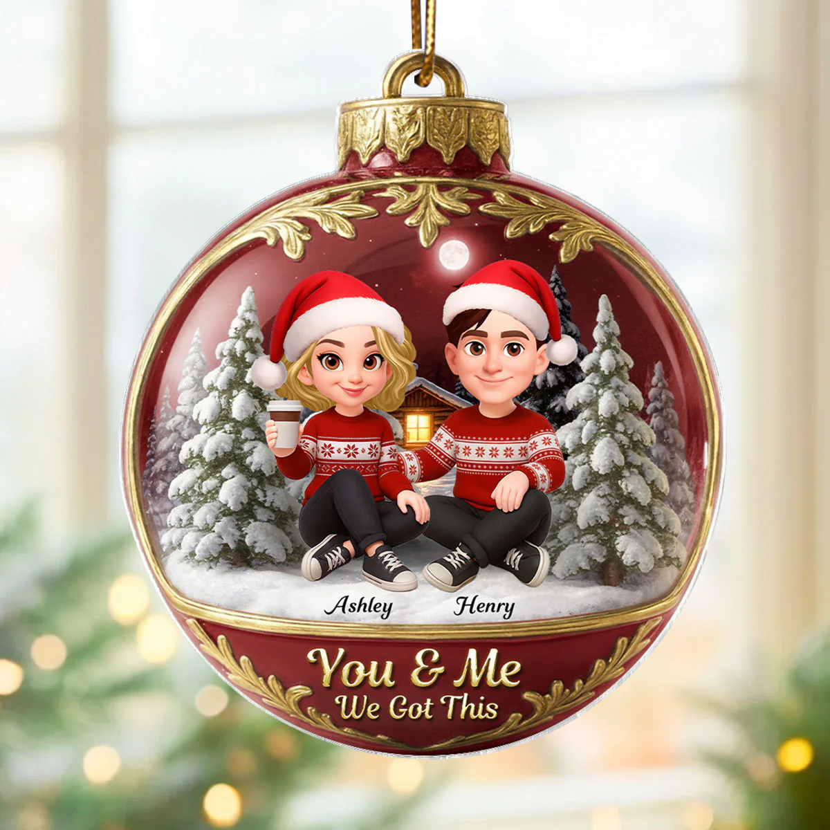 3D Effect Snow Globe Couple - Personalized Acrylic Ornament - Christmas Gift for him, Gift for her - Image 4