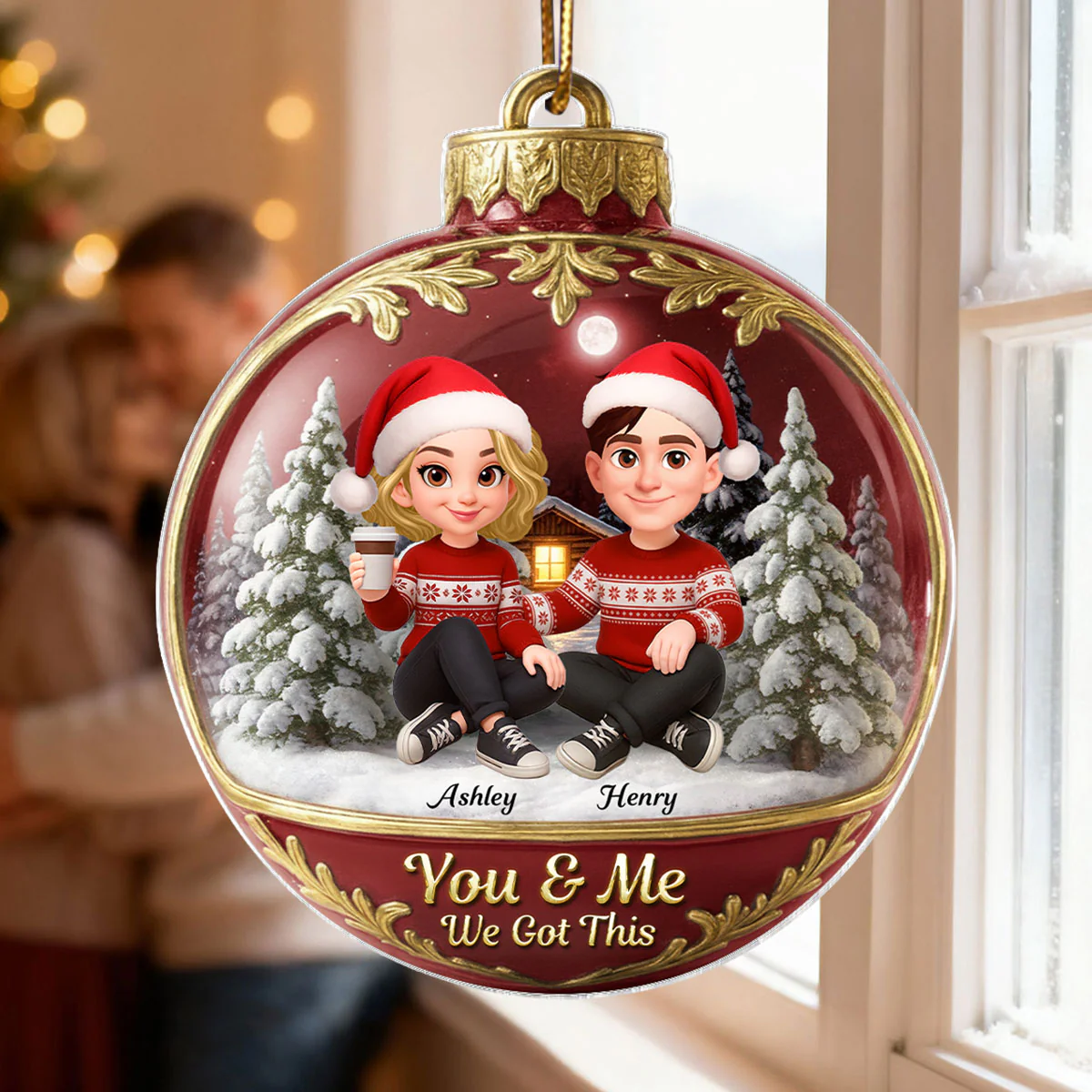 3D Effect Snow Globe Couple - Personalized Acrylic Ornament - Christmas Gift for him, Gift for her - Image 5