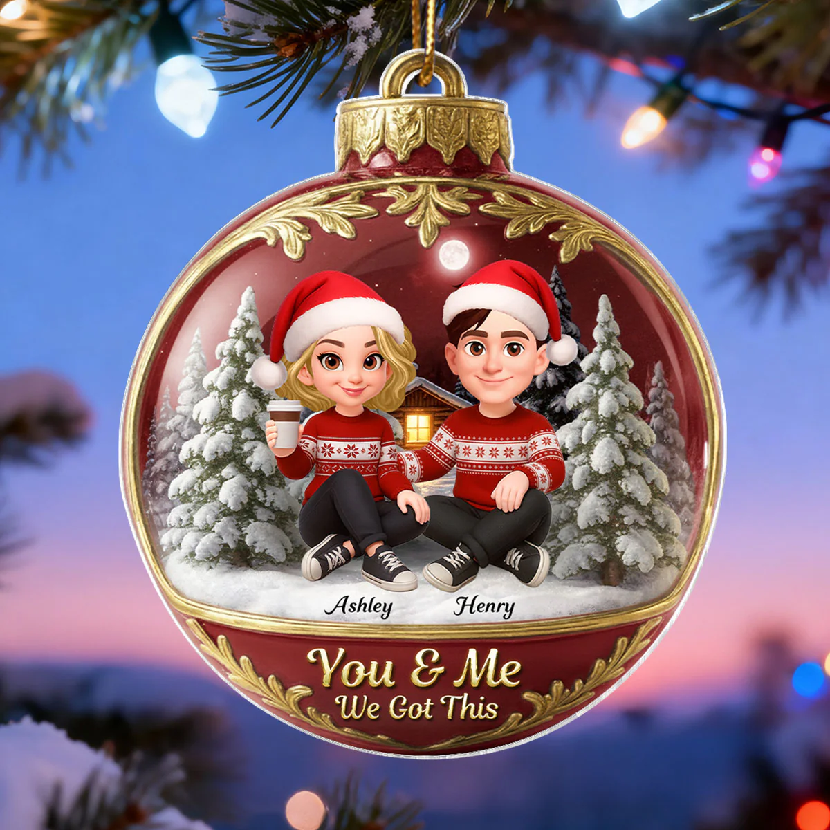 3D Effect Snow Globe Couple - Personalized Acrylic Ornament - Christmas Gift for him, Gift for her - Image 6