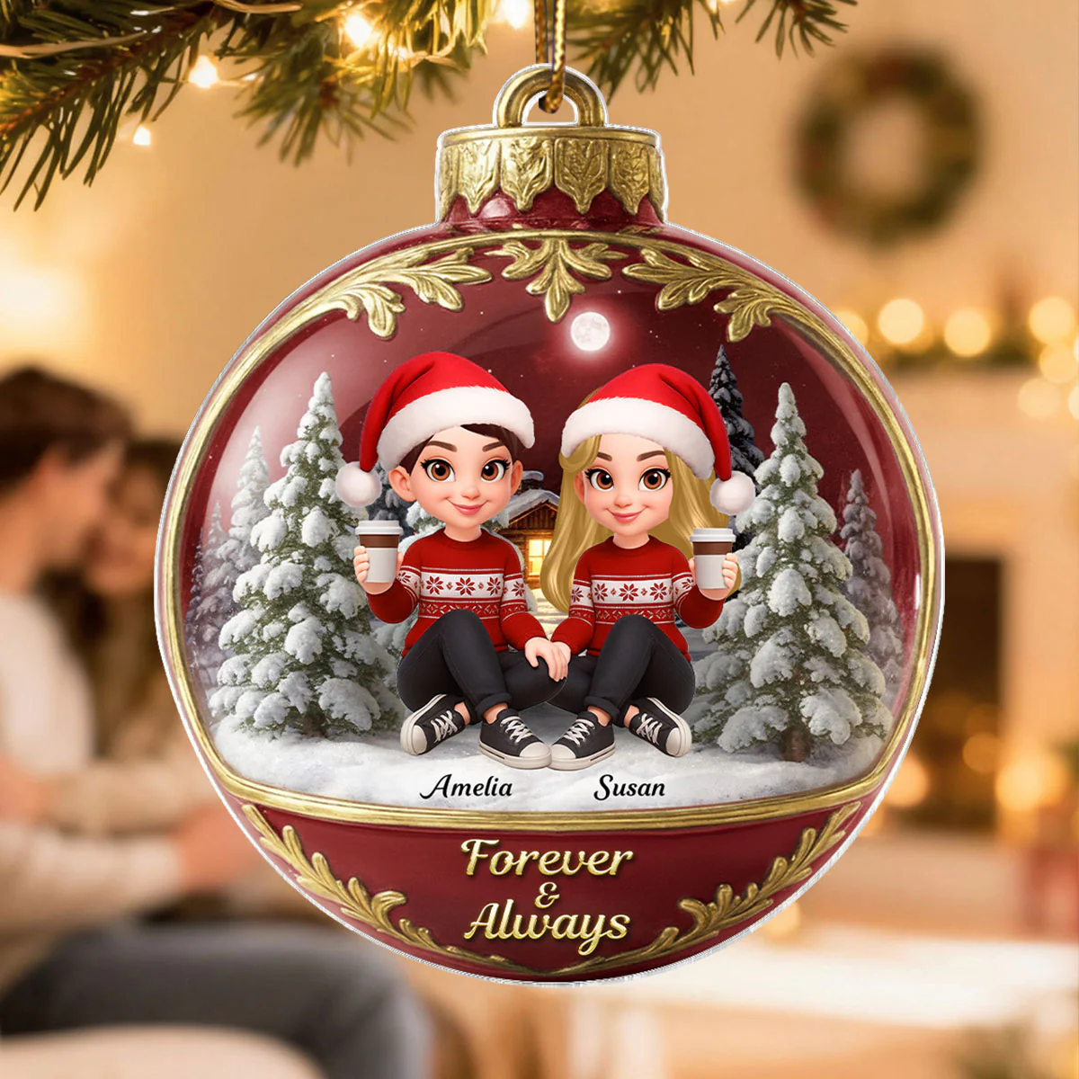 3D Effect Snow Globe Couple Together - Personalized Acrylic Ornament - Christmas Gift for him, Gift for her - Image 3